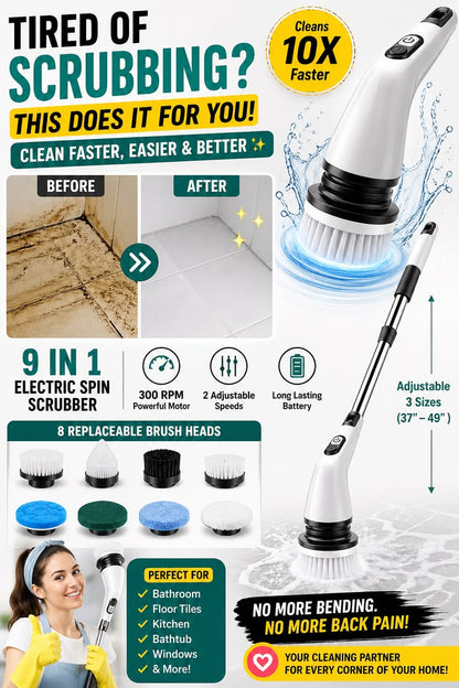 9 IN 1 CORDLESS ELECTRIC SPIN SCRUBBER